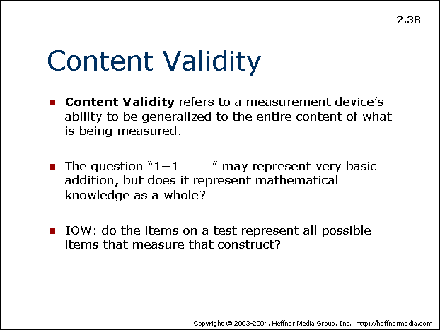 38 Content Validity Generalized To Entire Content AllPsych