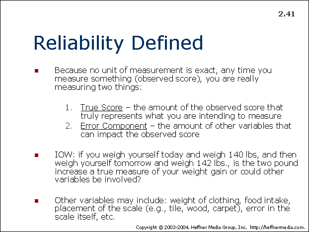 reliability definition psychology