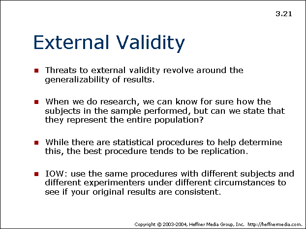 21: External Validity: Generalizability of Results